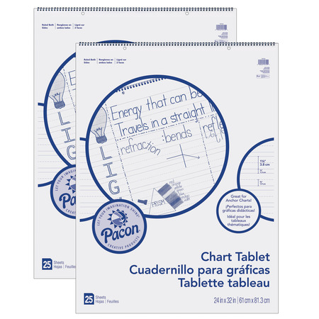 PACON Chart Tablet, Manuscript Cover, Ruled, 24 x 32, 25 Shts/Tablet, PK2 74710